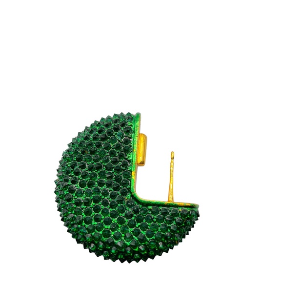 CELINE GREEN CRYSTAL RHINESTONE EMBELLISHED DISC HOOP EARRINGS - Picture 8 of 8